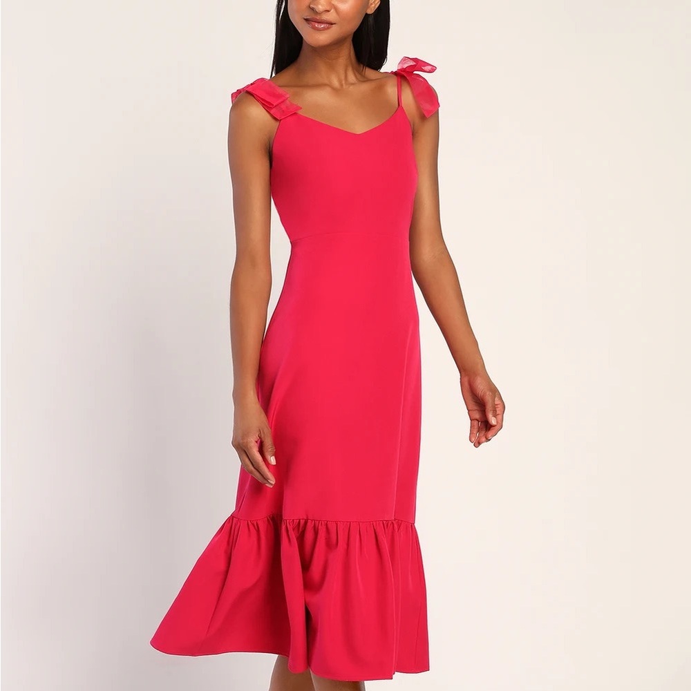 NWT Lulus Hot Pink Bow Strap Midi Dress
